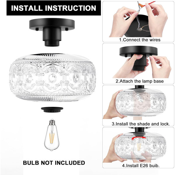 MABOSY Semi Flush Mount Ceiling Light Black Vintage Kitchen Ceiling ...